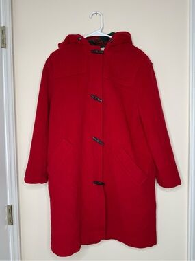 L.L. Bean Vintage Women’s Wool Red Hood Duffel Coat Toggle Lined Pockets Size 6